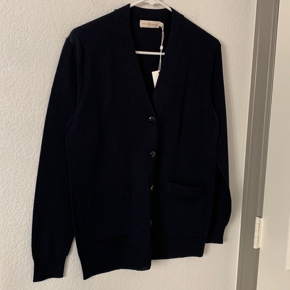 Tory Burch Long Sleeve V Neck Cardigan Merino Wool Sweater - Picture 9 of 11